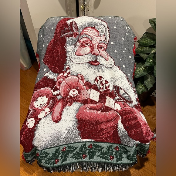 Santa Holiday Christmas Woven Cotton Throw Blanket Tapestry Vintage - Picture 6 of 7